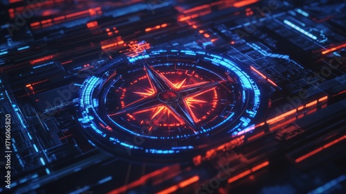 Wallpaper Mural Tech compass glows on futuristic circuit board Torontodigital.ca