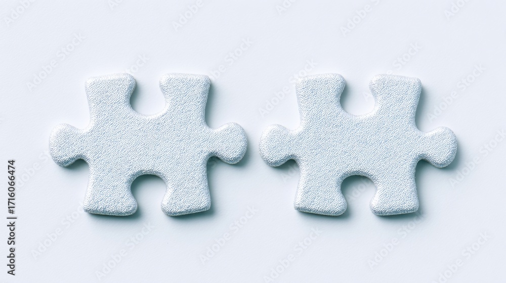 Fototapeta premium Two puzzle pieces with a silver surface