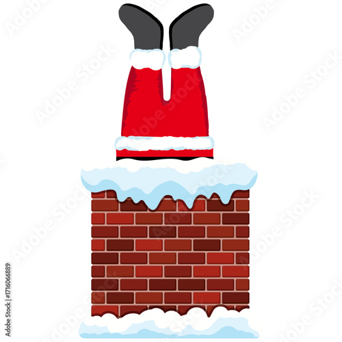 Christmas roof chimney vector drawing, funny Santa Claus.