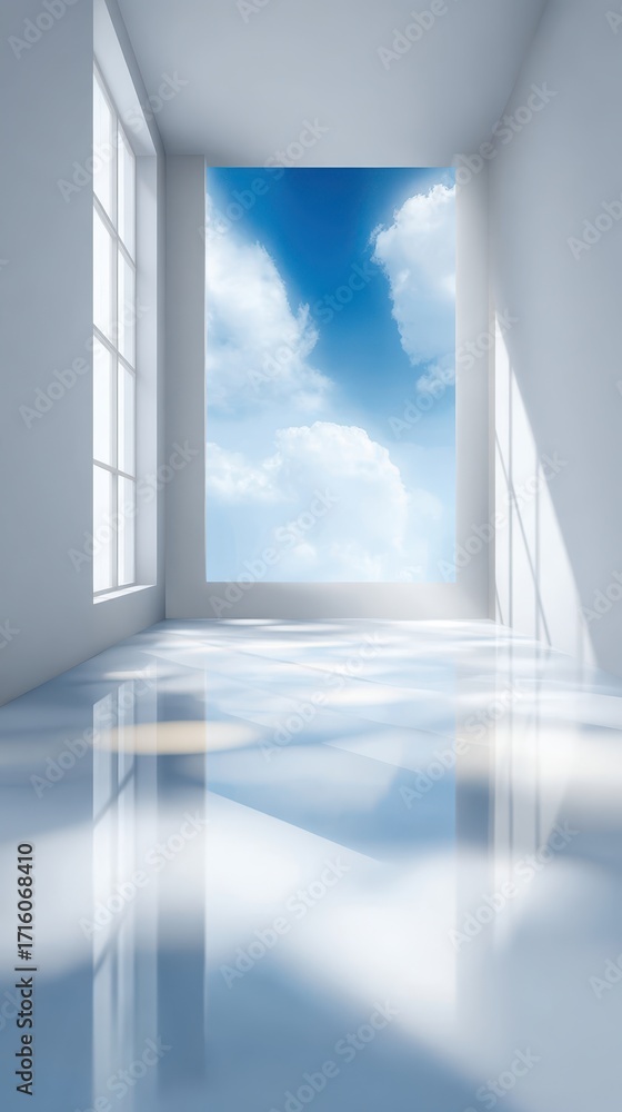 Obraz premium Expansive sky view room, interior design inspiration for modern living and tranquil spaces