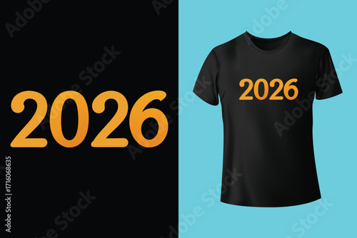 Happy new year typographic design with festive fireworks and t shirt mockup silhouette