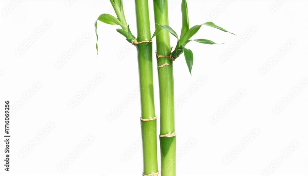 Obraz premium Lush Green Bamboo Stalks and Leaves, Isolated White Background Generated image