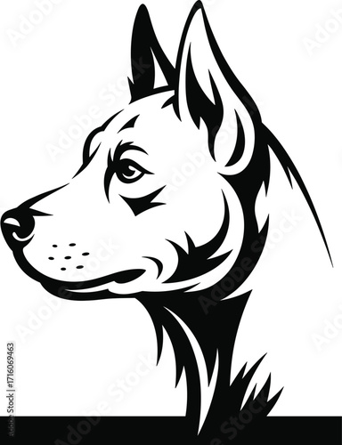 A black and white silhouette of a majestic German Shepherd or Malinois dog head in profile, an emblem for a pet-related business or a logo.