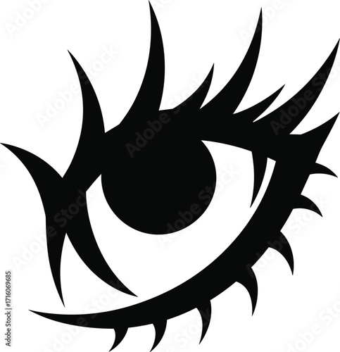 Abstract vector illustration of a stylized eye with dramatic, sharp-pointed lashes and an almond shape, perfect for a tattoo, logo, or mystical design.

