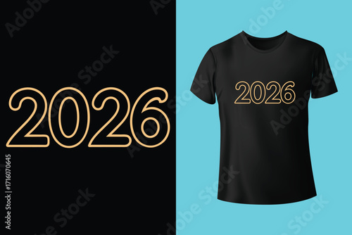 Happy new year typographic design with festive fireworks and t shirt mockup silhouette