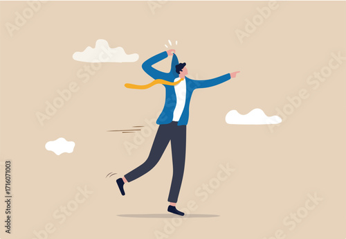 Self motivation to inspire yourself to succeed in work, self improvement or empower to achieve business goal concept, ambitious businessman use his hand to push himself to proactively move forward