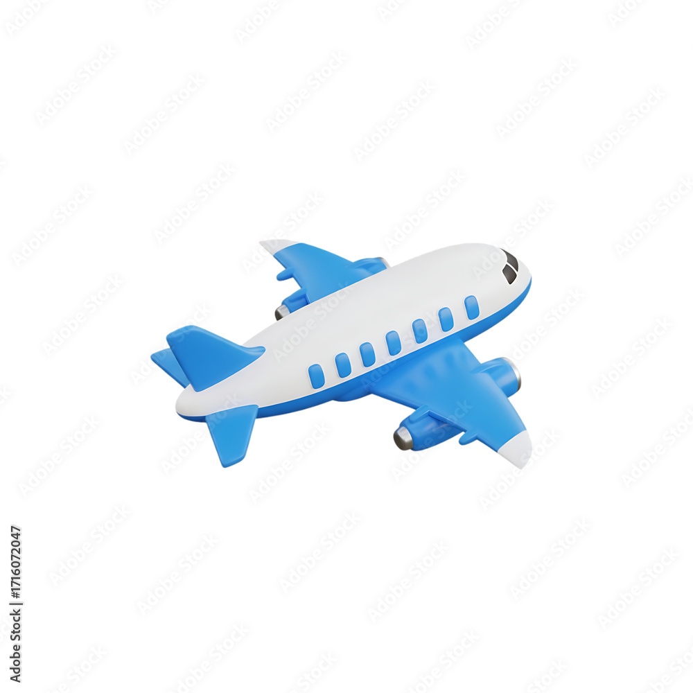 Obraz premium A blue and white airplane model in flight a 3D render