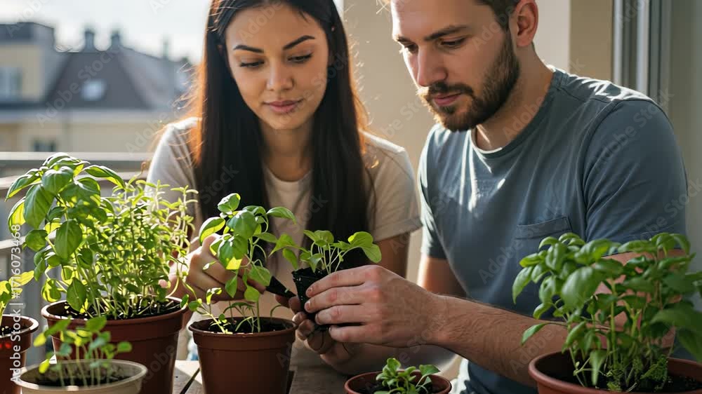 custom made wallpaper toronto digitalCouple tending to indoor herb garden together in sunlit room with careful focus on basil plant