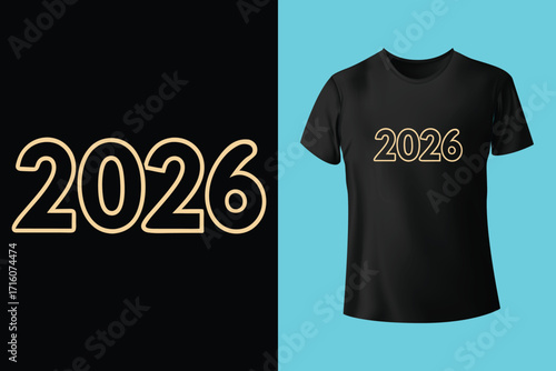 Happy new year typographic design with festive fireworks and t shirt mockup silhouette