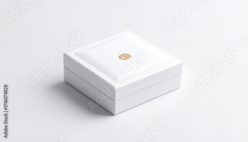 White square jewelry box with gold accent, showcasing a minimalist design.