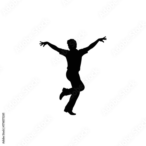 Dynamic silhouette of a man dancing with joyful energy and outstretched arms
