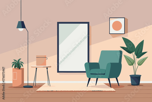 Create a cozy and inviting space with this modern living room setup featuring a comfortable armchair
