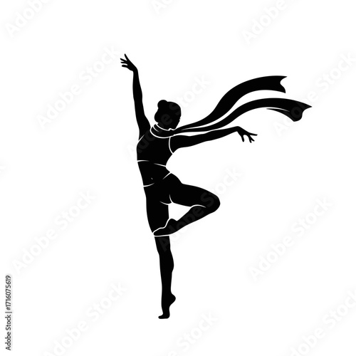 Elegant ballet dancer gracefully performing with flowing fabric silhouette