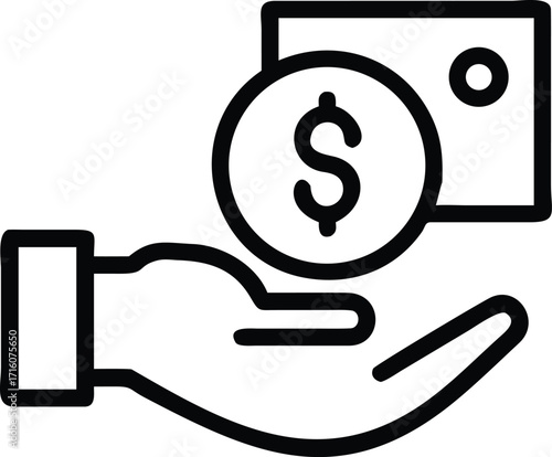 Hand holding a coin with dollar sign and banknote, , representing financial transaction and payment