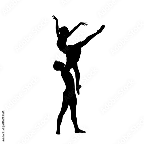 Elegant ballet duet silhouette, dancer lifted high, artistic performance