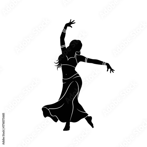 Elegant silhouette of belly dancer performing traditional movements