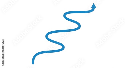 Dynamic blue arrow soaring upwards on a winding path symbolizing growth success progress and achievement in business strategy and development