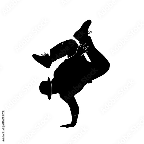 Dynamic silhouette of breakdancer in action wearing a stylish hat