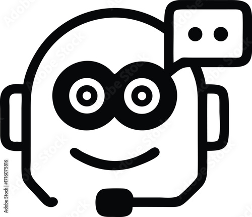 Friendly customer service agent icon with headset and speech bubble for communication support vector