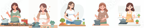 vector pregnant woman cooking something