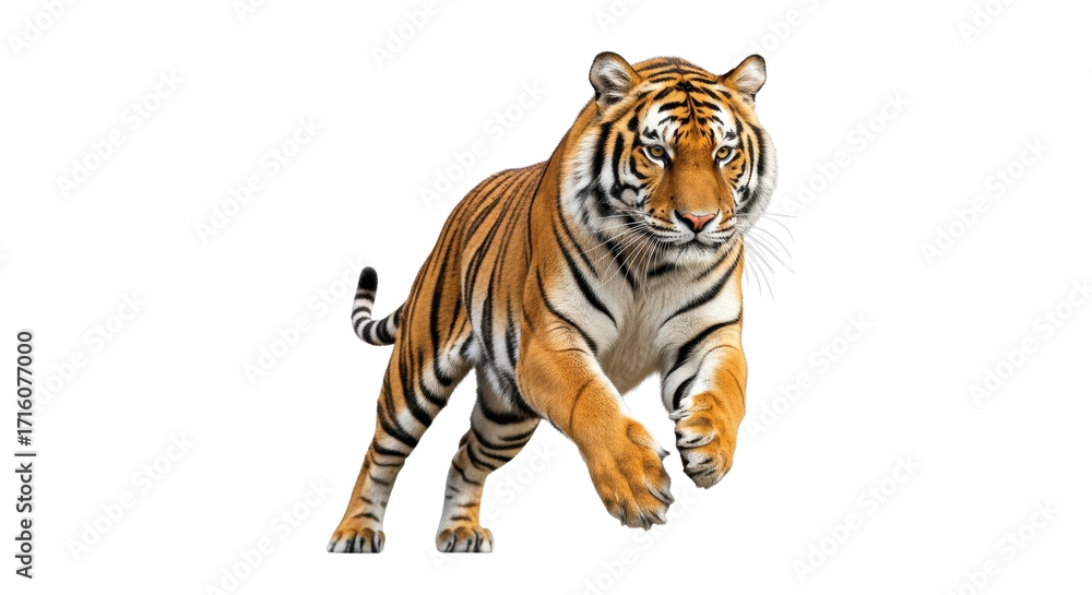 Fototapeta premium Bengal Tiger Running or Charging Forward Isolated on Clean White Background