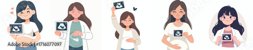 vector of happy pregnant woman looking at ultrasound results