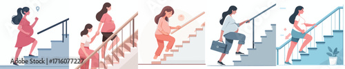 vector of pregnant woman climbing stairs