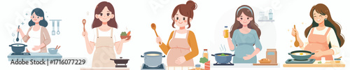 vector pregnant woman cooking something