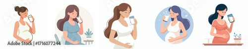 vector pregnant woman drinking pregnancy milk