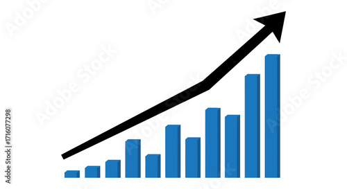 Dynamic bar chart with upward arrow signifies soaring business growth and financial success