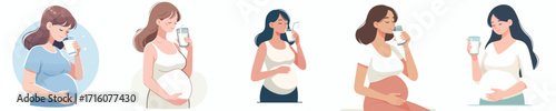 vector pregnant woman drinking pregnancy milk