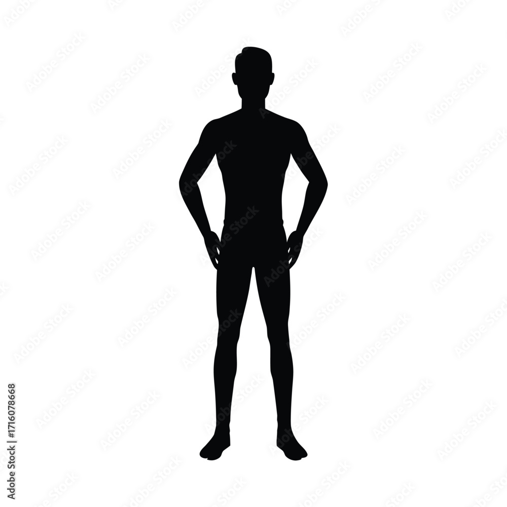 Naklejka premium Black Male Standing Silhouette, Man Standing Shadow Figure, Male Profile Standing Silhouette, Human Standing Pose Silhouette, Standing Man Vector Shape