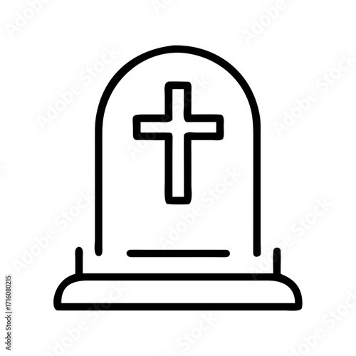 Tombstone with cross symbol in simple line art design for Halloween  