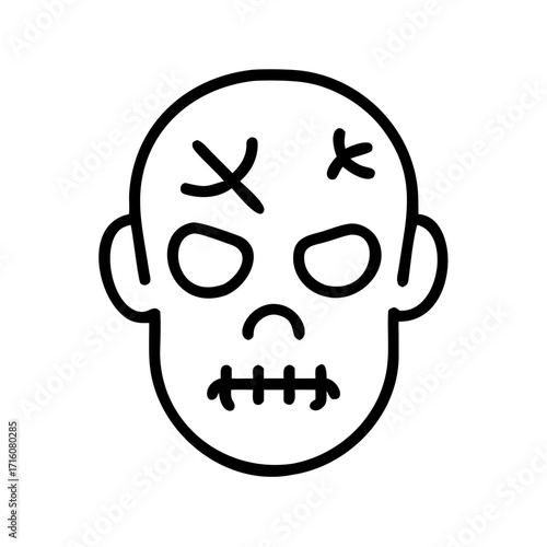 Cartoon skull with scars and angry expression for Halloween  