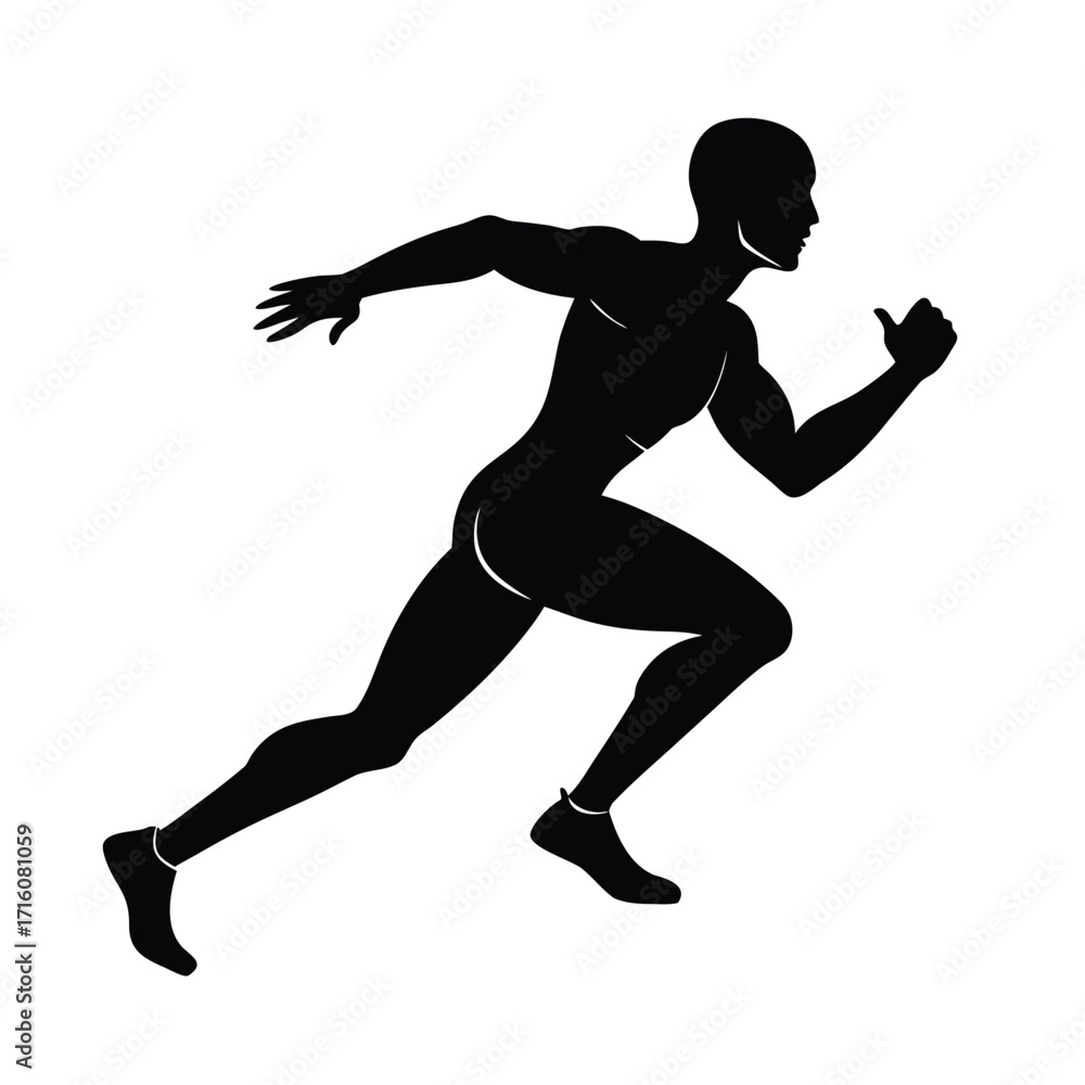 Fototapeta premium Black Male Running Silhouette, Athletic Man Running Silhouette, Fitness Runner Silhouette Male, Sporty Black Runner Silhouette, Jogging Man Silhouette