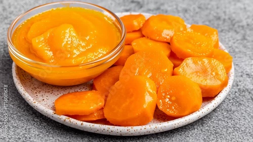Creamy Carrot Puree and Sliced Carrots on a Plate for Healthy Cooking and Gastronomic Delights