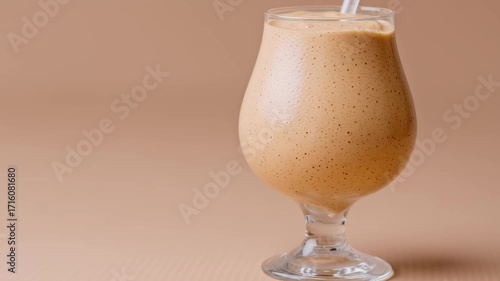 Creamy Smoothie in Glass with Straw on Brown Background Perfect for Health and Nutrition Themes