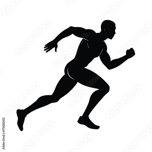 Black Male Running Silhouette, Athletic Man Running Silhouette, Fitness Runner Silhouette Male, Sporty Black Runner Silhouette, Jogging Man Silhouette
