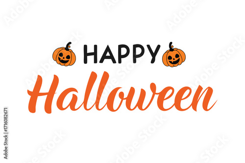 Happy Halloween vector text banner illustration. Happy Halloween design, background graphic. Featuring black and orange bats suitable for placing over Halloween cards, social media and poster