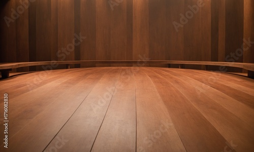 Wallpaper Mural Warm, inviting wooden interior with curved seating and soft ambient lighting Torontodigital.ca