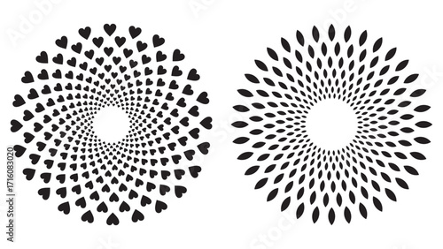 Geometric Spiral Pattern of Hearts and Petals Abstract Circular Optical Illusion Design