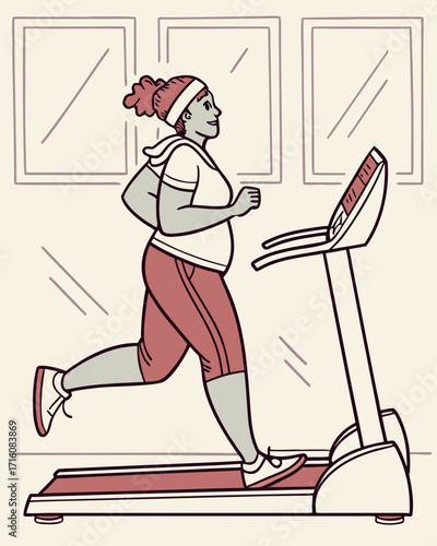 Plus size woman running on treadmill.