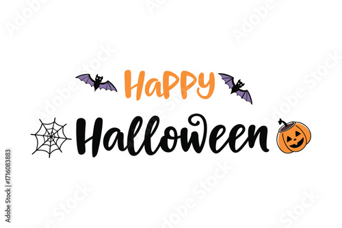 Happy Halloween vector text banner illustration. Happy Halloween design, background graphic. Featuring black and orange bats suitable for placing over Halloween cards, social media and poster