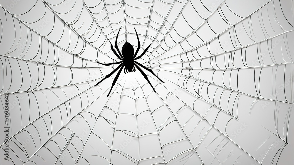 Obraz premium Spider web black and white vector illustration