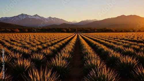 Sunrise over agava field