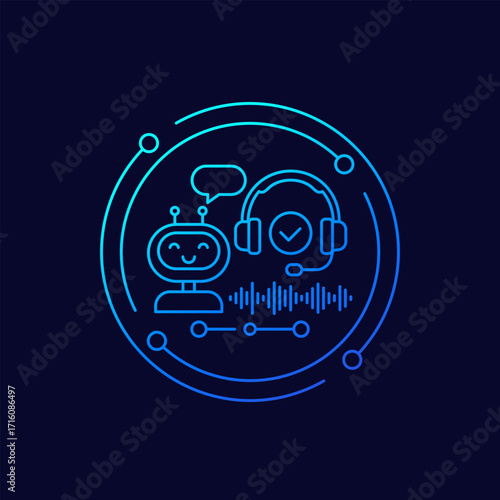 AI support icon, artificial intelligence technology for business, linear design