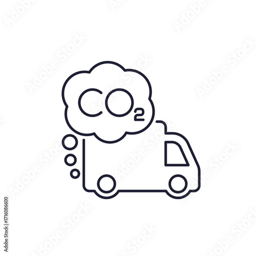 carbon emissions from a truck icon, CO2 pollution line vector