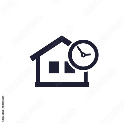 house icon with a clock on white