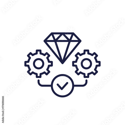 Operational excellence line icon, diamond and gears on white