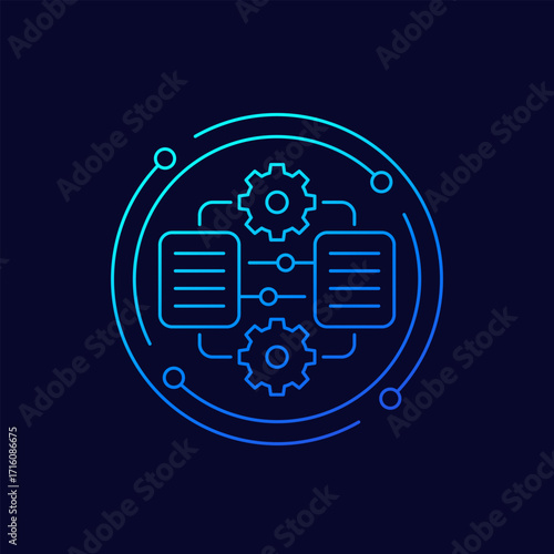management icon with documents, linear design
